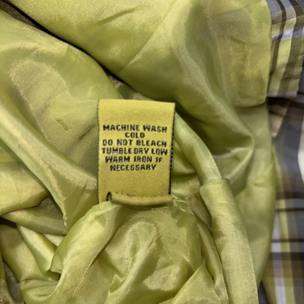JouJou Lime Green/Greys/Olive Green Plaid Double Breasted Jacket No Belt Lg